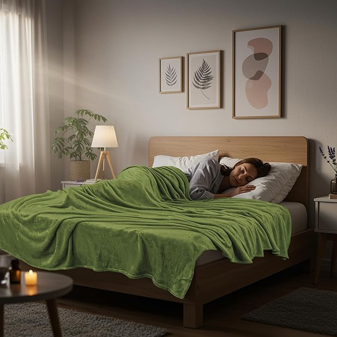 Utopia Bedding Fleece Blanket Queen Size Olive 300GSM Luxury Fuzzy Soft Anti-Static Microfiber Bed Blanket (90x90 Inch)