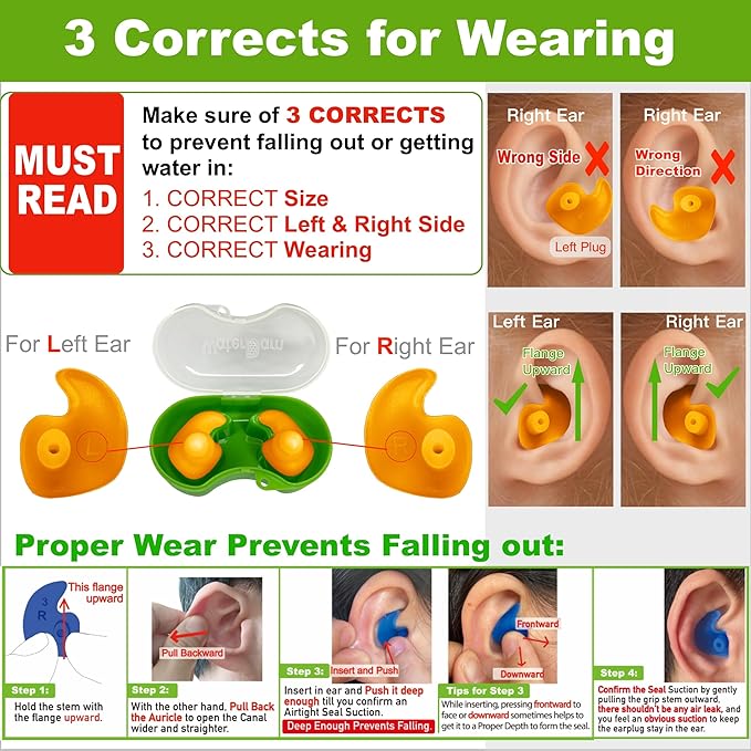 WaterDam Swimming Ear Plugs Great Waterproof Ultra Comfy Earplugs Prevent Swimmer's Ear