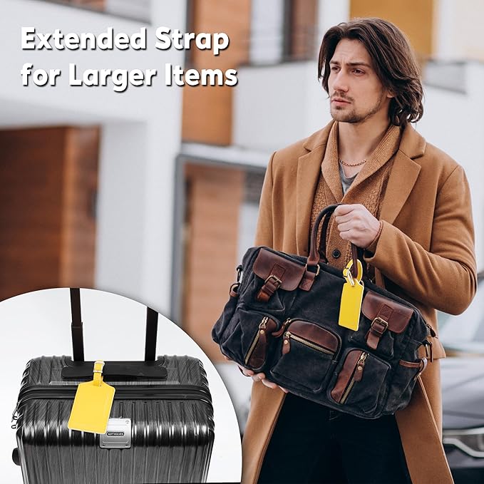 Travelambo Luggage Tags for Suitcases Faux Leather Privacy Protection 3 Pack Bag Tags Travel Accessories Essential, Energetic Yellow