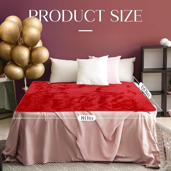 Waterproof Blanket and Stain Proof, Queen Size 80'' x 60'' Double Side Leakproof Reversible Sherpa Flannel Fleece 3 Layer Lightweight Red Blanket, Absorbs 50oz