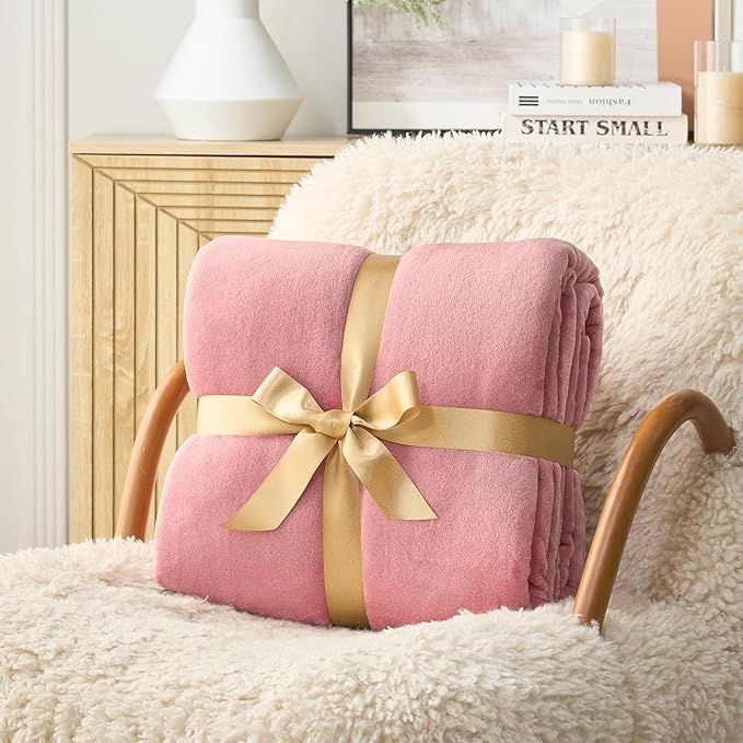 Hansleep Fleece Dusty Rose King Blanket, Super Soft Flannel Fuzzy Plush Cozy Blanket for All Seasons, Dusty Rose, King 90x108 Inches