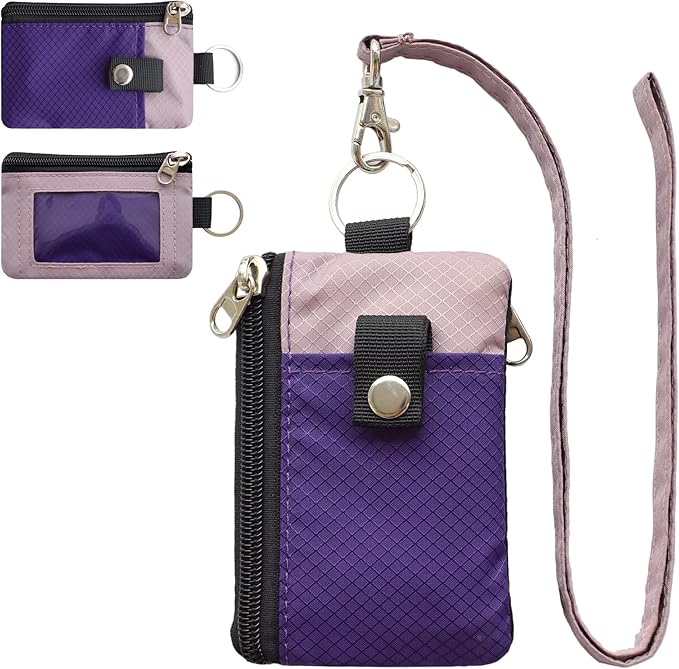 CHENSPRX Minimalist RFID Blocking Small Wallet with ID Window,WaterResistant Zip Id Case Wallet with Lanyard Keychain for Cards,Cash,Travel,Women,Men