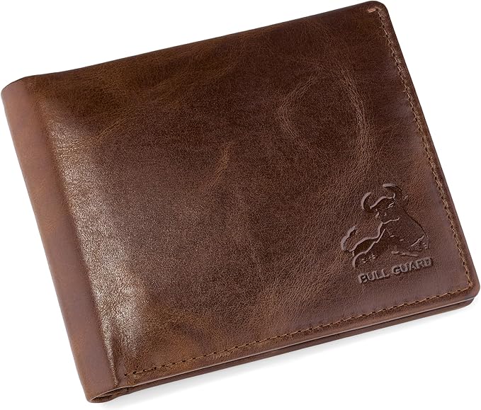 Mens RFID Blocking Bifold Wallet Supple Top Grain Leather Secure and Durable Extra Capacity Billfold with 11 Credit Cards Slots, Flip Up ID, Tight Stitching, Quick Thumb Push Access in Grizzly Brown