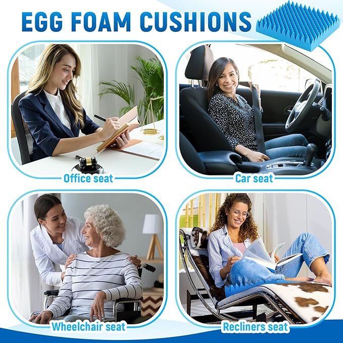 Geiserailie 2 Pcs Egg Foam Pad Eggs Chair Cushion to Relieve Back Foam Seat Cushion Chair Accessories Pad for Office Recliner Wheelchair Home Car (Egg, Blue)