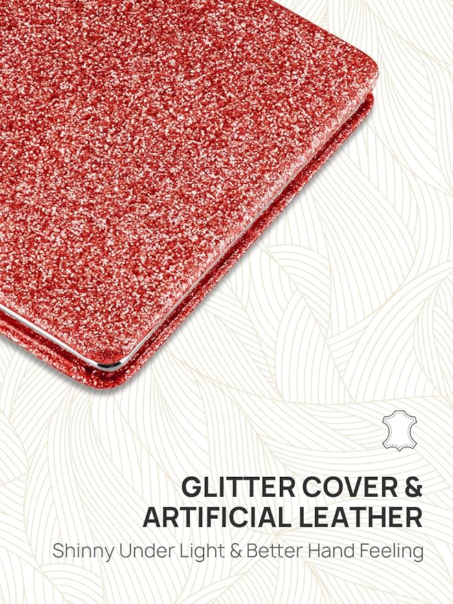 OMIRO Compact Mirror, Glitter PU Leather 1X/3X Magnification, Ultra Portable for Purses, 2.4" W x 3.4" L (Red)