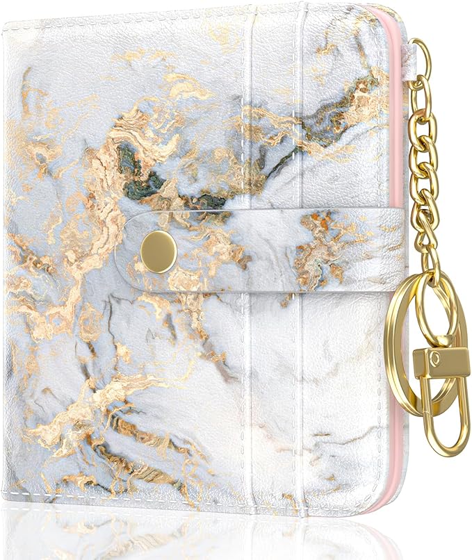 Aiawoxc Womens Wallet, RFID Small Wallets for Women, Slim Compact Credit Card Holder, Cute Leather Bifold Ladies Purse with Zipper Coin Pocket and ID Window, Grey Gold Marble