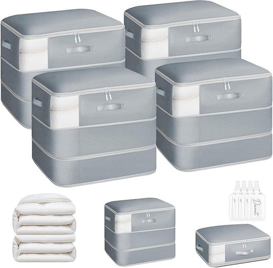 DIMJ Comforter Storage Bag - 110L Ultra Space Saving Self Compression Organize 4 Pack for Duvet, Pillow, Bedding, Blanket Storage Organizer Nylon Compression Bags