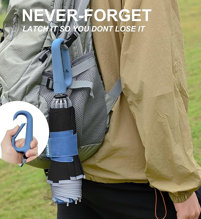 QWB TUMAAOTU Inverted Umbrella with Carabiner Handle, Compact Wind Proof Umbrellas For Rain and Sun Protection, Portable Reverse Folding Umbrella, Car Umbrella for Women Men, 10 Ribs