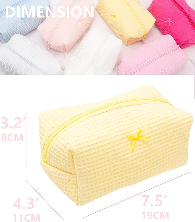 PAZIMIIK 6PCS Cozy Makeup Bag Travel Cosmetic Bag for Women Soft Toiletry Bag Aesthetic Makeup Organizer Portable Large Zipper Pouch for Skincare Beauty Accessories Brushes Waffle Check Yellow