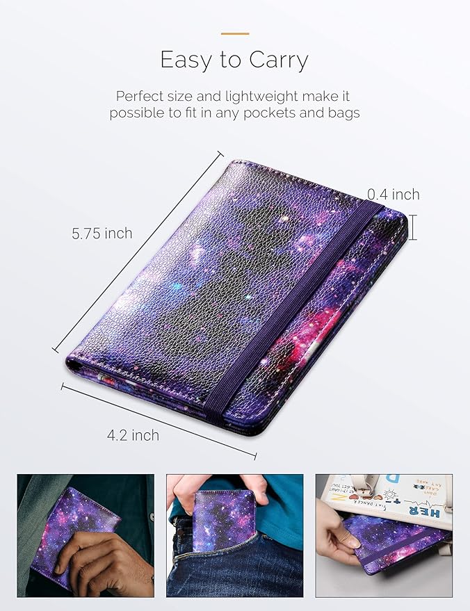 Mymazn RFID Passport Holder Women Passport and Vaccine Card Wallet Combo Passport Case with RFID Blocking Passport Cover with Clear Pocket Passport Wallet for Vaccination Card Holder (Starry)