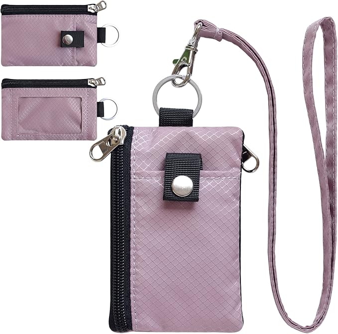 CHENSPRX Minimalist RFID Blocking Small Wallet with ID Window,WaterResistant Zip Id Case Wallet with Lanyard Keychain for Cards,Cash,Travel,Women,Men