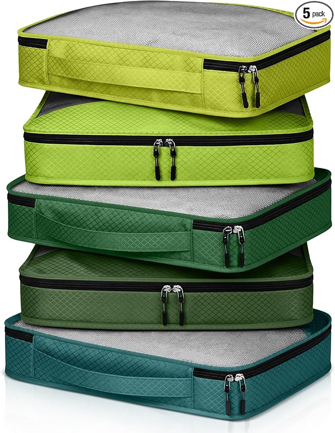 5 Pcs Packing Cubes for Suitcase Large Travel Cubes Carry on Luggage Organizer Bags for Clothes Accessories(L,Green)