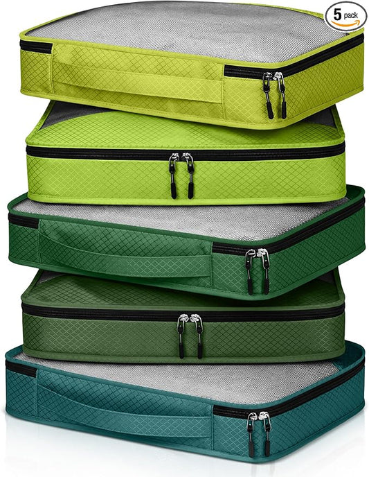 5 Pcs Packing Cubes for Suitcase Large Travel Cubes Carry on Luggage Organizer Bags for Clothes Accessories(S,Green)