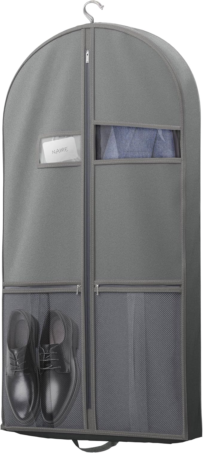 Travel Garment Bag with Zipper Pocket, Suit Bag for Suits, Dresses, Coats