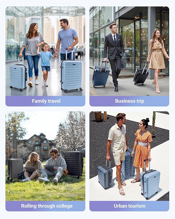 LIGHT FLIGHT Luggage Sets, 3 Piece Durable Suitcase Set with Spinner Wheels, 3 Pcs Hard Shell Lightweight Luggage with TSA Lock, Large Checked Travel Suitcases, 20/24/28 Inch,Light Blue