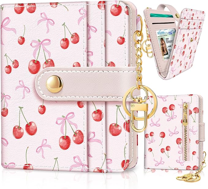 Jogjam Cute Coquette Aesthetic Bow Rfid Women Wallet, Small Slim Thin Compact Travel Credit Card Wallet, PU Leather Bifold Cash Wallet, Zipper Coin Pocket ID Window, Female Ladies Gifts