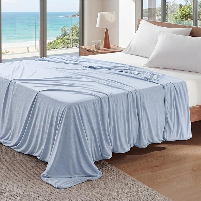 Bedsure Celestial Blue Cooling Blanket Full Size for Hot Sleepers - Summer Blanket Full Size Cold Bed Cool Arc-Chill Thin Ice Bedding with Rayon Derived from Bamboo Night Sweats Hot Flashes, 80x90