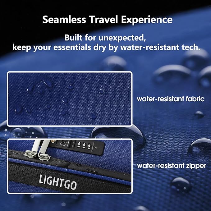 LIGHTGO 20 Inch Carry On Luggage, Softside Suitcase with Spinner Wheels, Lightweight Travel Carry On Bag for Airline Approved, TSA Lock, Water Resistant Underseat Luggage for Women Men, Navy Blue