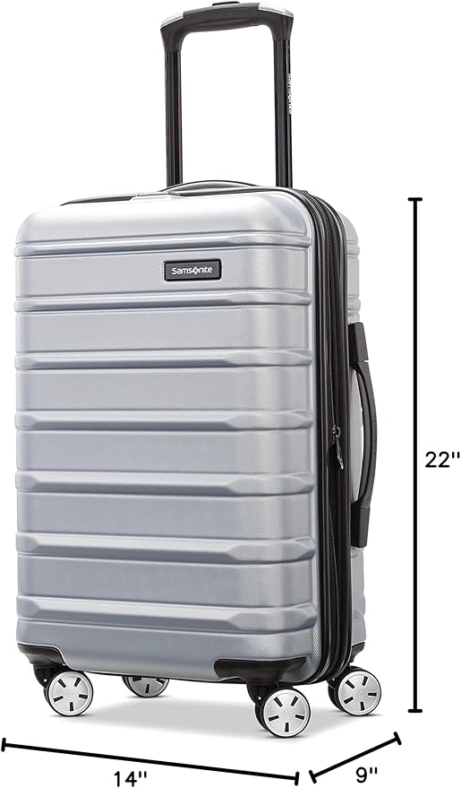 Samsonite Omni 2 Global Carry-On Spinner Luggage - Compact Size For International Travel - Airline-Approved - Features Expandable Polycarbonate Shell, 360° Wheels, USB Power Hub - Silver