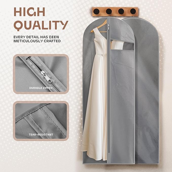 Lazebox Garment Bags for Travel and Closet Storage with Zipper, 65'' Long Dress Bag for Gowns Long
