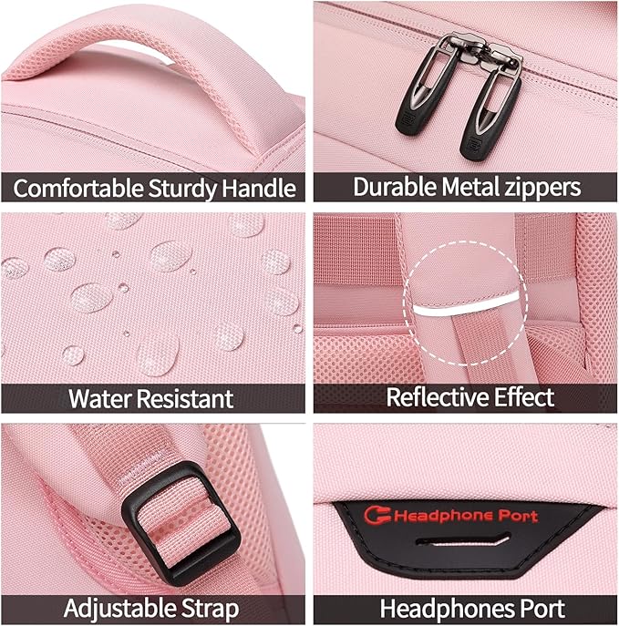 Volher Laptop Backpack,Business Travel Anti Theft Slim Durable Laptops Backpack,Water Resistant College Computer Bag for Women & Men Fits 15.6 Inch Laptop and Notebook-Light Pink