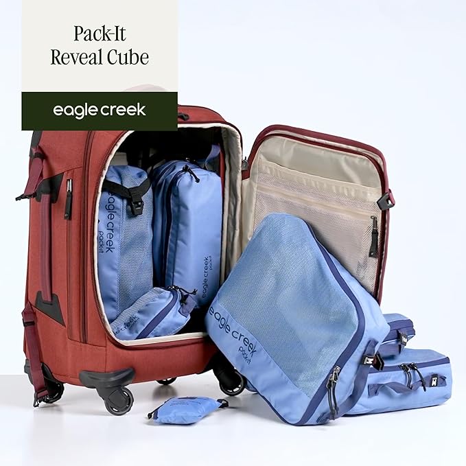 Eagle Creek Pack-It Reveal Cube Set - Packing Cubes for Compartmentalizing Luggage - Durable - Ultra-Lightweight - Water-Resistant - Easy Grab Zipper Pull - Mesh Windows - Black - XS/S/M