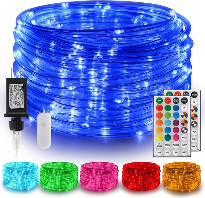 Gvwoxm 66FT 200 LED Changing Rope Lights, Waterproof Remote String Lights | 18 Colors, Timer, 5 Modes,Plug-in Camping Light Strings for Outdoor/Indoor, Camping, Classroom, Party, Festival Decoration
