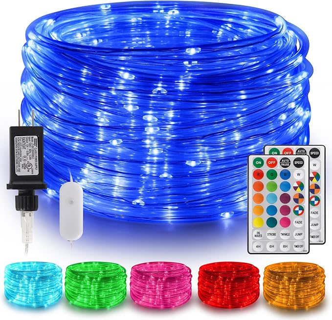 Gvwoxm 98FT 300 LED Changing Rope Lights, Waterproof Remote String Lights | 18 Colors, Timer, 5 Modes,Plug-in Camping Light Strings for Outdoor/Indoor, Camping, Classroom, Party, Festival Decoration