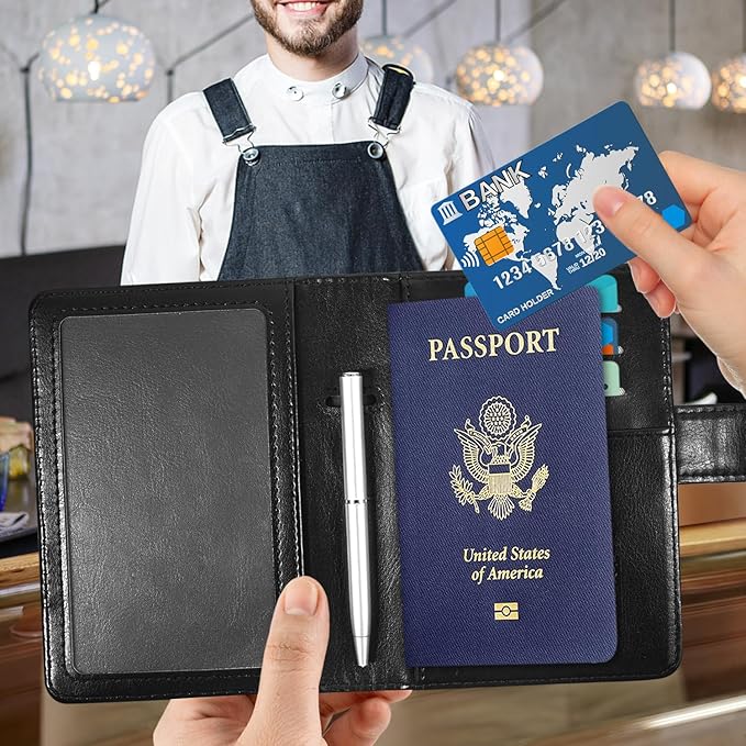 ACdream Unisex Faux Leather Passport and Vaccine Card Holder, Black, RFID Blocking, 20 Inches