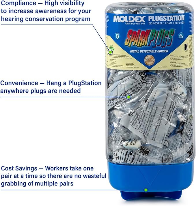 Moldex SparkPlugs PlugStation Metal Detectable Corded Disposable Foam Earplug Dispenser 6881, NRR 33dB