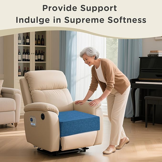 AddGrace Recliner Cushions for Elderly Thick Seat Cushion 20"x20"x4" Chair Pads with Non Slip Backing and Washable Cover for Couch Armchair Chairs Blue
