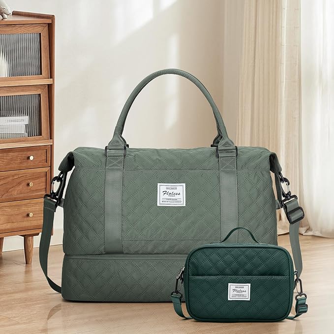 Weekender Bags for Women, Carry on Overnight Weekend Travel Duffel Bag with Shoes Compartment &Toiletry Bag, Personal Item Bag for Travel Business Trips Sport Hospital