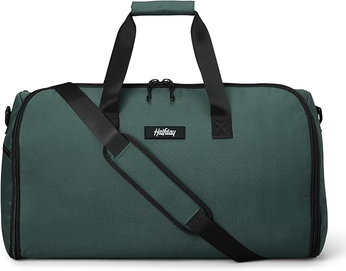 Halfday Convertible 2-in-1 Garment Duffel Weekender Bag 45L | Wrinkle-Free Travel, Hanging Suit Compartment, Shoe Pockets, Trolley Sleeve. Durable & Water-Resistant Carry-on, Hunter