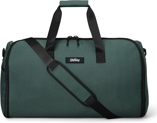 Halfday Convertible 2-in-1 Garment Duffel Weekender Bag 45L | Wrinkle-Free Travel, Hanging Suit Compartment, Shoe Pockets, Trolley Sleeve. Durable & Water-Resistant Carry-on, Hunter