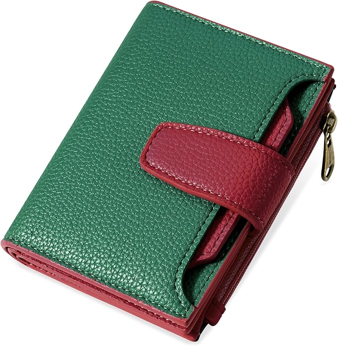 Airkit Small Wallet Women RFID Blocking Soft Leather Bifold Compact Card Holder Wallet for Women with Zipper Coin Pocket 4 ID Window