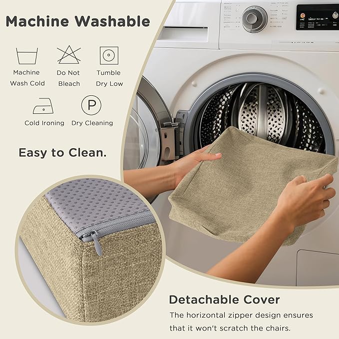 AddGrace Recliner Cushions for Elderly Thick Seat Cushion 20"x20"x4" Chair Pads with Non Slip Backing and Washable Cover for Couch Armchair Chairs Beige
