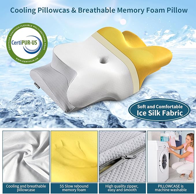 Cervical Neck Pillow for Pain Relief - Cooling Side Sleeper Pillow for Sleeping, Ergonomic Memory Foam Pillows for Neck Support, Contour Orthopedic Bed Pillow for Back Stomach Sleepers
