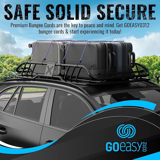 GOEASY0312 Premium Bungee Cords Heavy Duty - 17 Piece Bungee Cords with Hooks in A Storage Jar Includes 10", 18", 24", 30", 36", 48" Bungie Cord & Cargo Net Bundle