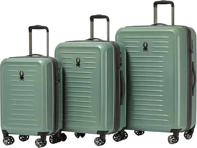 Spyder Rails Expandable Hardside Upright Suitcase with 360° Spinner Wheels, TSA Approved Lock (Sage, 3-Piece Set)