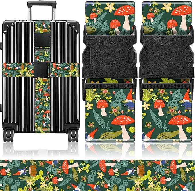 Slohif Luggage Straps for Suitcases Travel Belt Accessories Luggage Connector Identifiers 2 Pack Over Handle with Buckle Unique Nylon Adjustable Strap for Sleeping Bag Car Seat Mushrooms