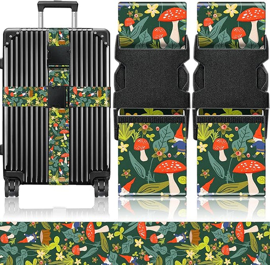 Slohif Luggage Straps for Suitcases Travel Belt Accessories Luggage Connector Identifiers 2 Pack Over Handle with Buckle Unique Nylon Adjustable Strap for Sleeping Bag Car Seat Mushrooms