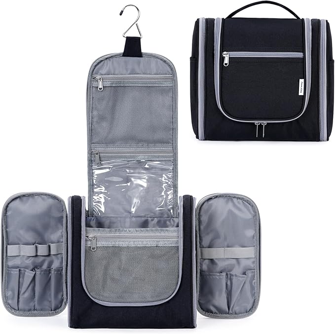 Narwey Hanging Toiletry Bag for Women Travel Makeup Bag Organizer Toiletries Bag for Cosmetics Essentials Accessories (Large, Black)