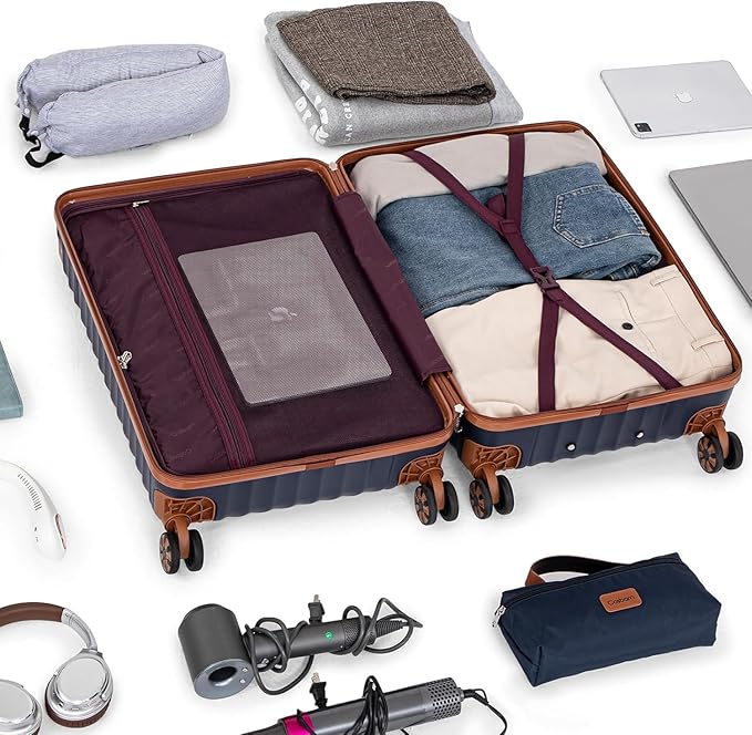 Luggage Sets 5 Piece with TSA Lock Spinner Wheels, Unisex Hard Case ABS Suitcase Set, Hardshell Lightweight Waterproof Travel Hardside Suitcases with Wheels for Women Men,Beige