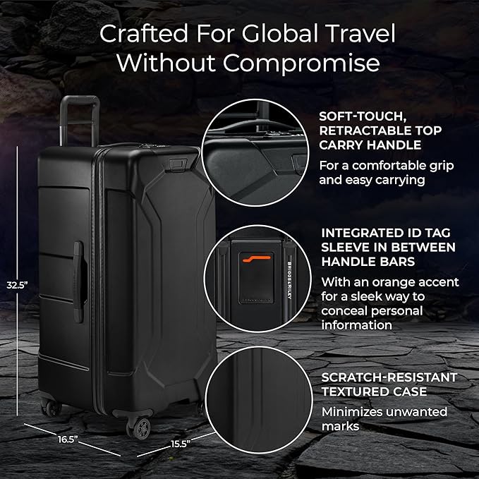 Briggs & Riley 32" Extra Large Trunk Spinner - Checked Luggage for Travel, Suitcases with Wheels, Hardside Rolling Bag for Men & Women, Self-Repairing Zipper - Torq Collection, Stealth Black