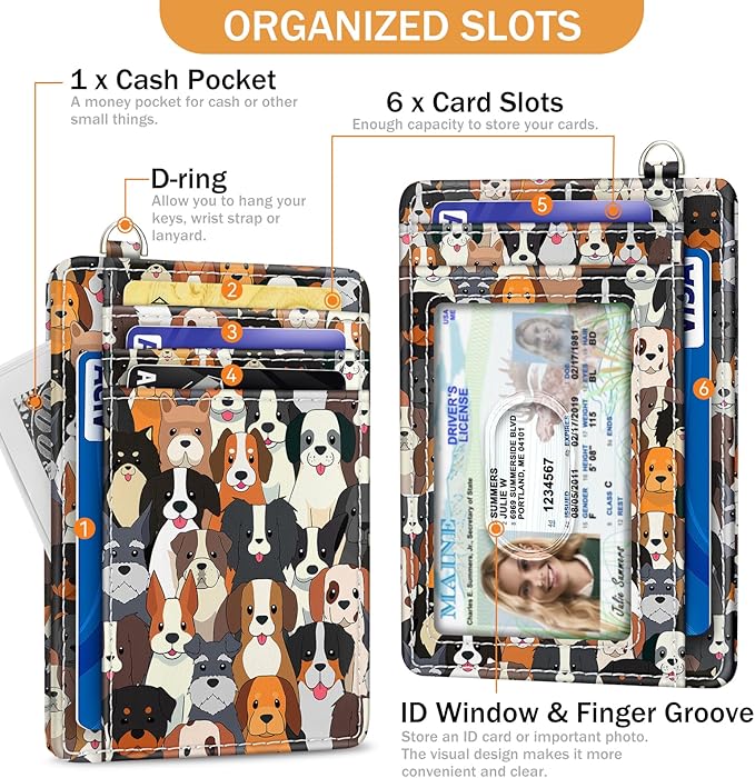 Yonlevres Credit Card Holder Slim Wallet, Puppy Dog RFID Wallet Women Front Pocket Card Holder Thin Small Cute Travel ID Window PU Leather RFID Blocking Case Organizer Purse Gift