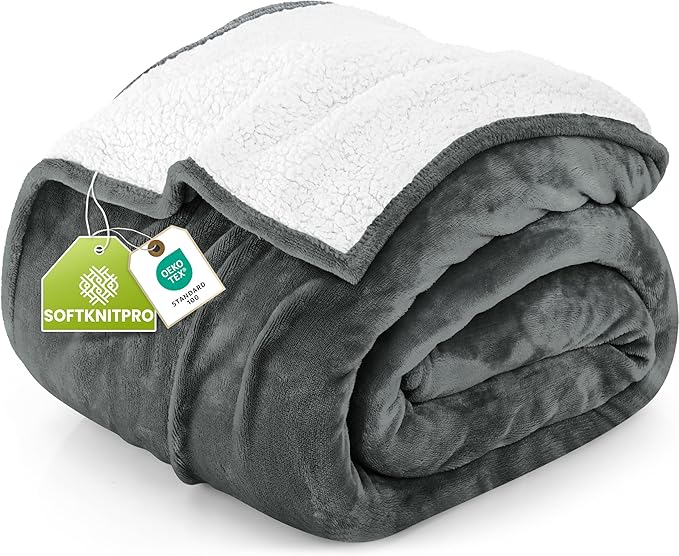 Utopia Bedding Sherpa Blanket Queen Size (Grey, 90x90 Inches) - Soft Warm Plush Fleece Reversible Blanket for Bed, Sofa, Couch, Camping and Travel