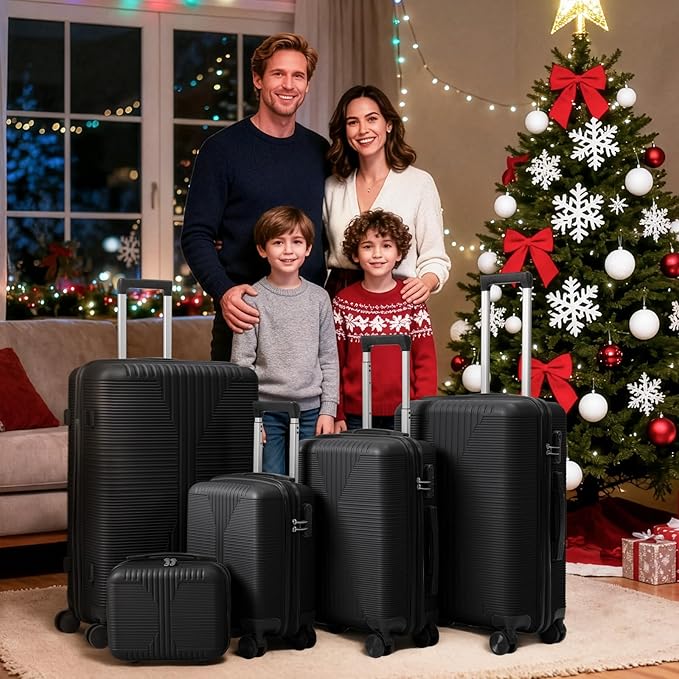 Karl home Luggage Sets 4 Piece, PP Hard Case Suitcase Set with Built-in Lock Spinner Wheels, Lightweight Durable Carry on Luggage for Business Travel - Black (16/20/24/28")