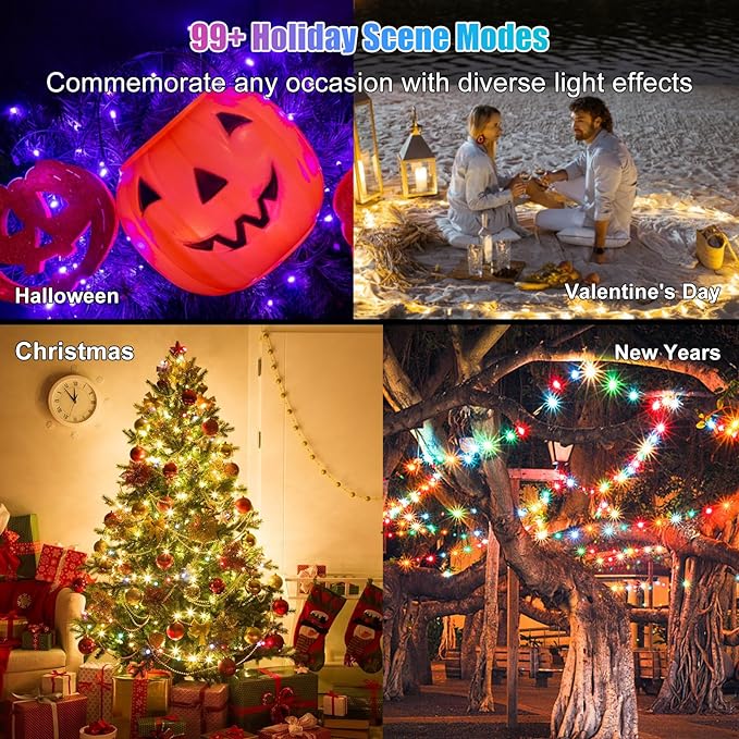 Fairy Lights 66FT/20M, 200 LEDs RGB Smart IC Multicolor String Lights | APP & Remote Control, Music/Voice Sync Color Changing, IP67 Waterproof String Lights for Bedroom, Party, DIY