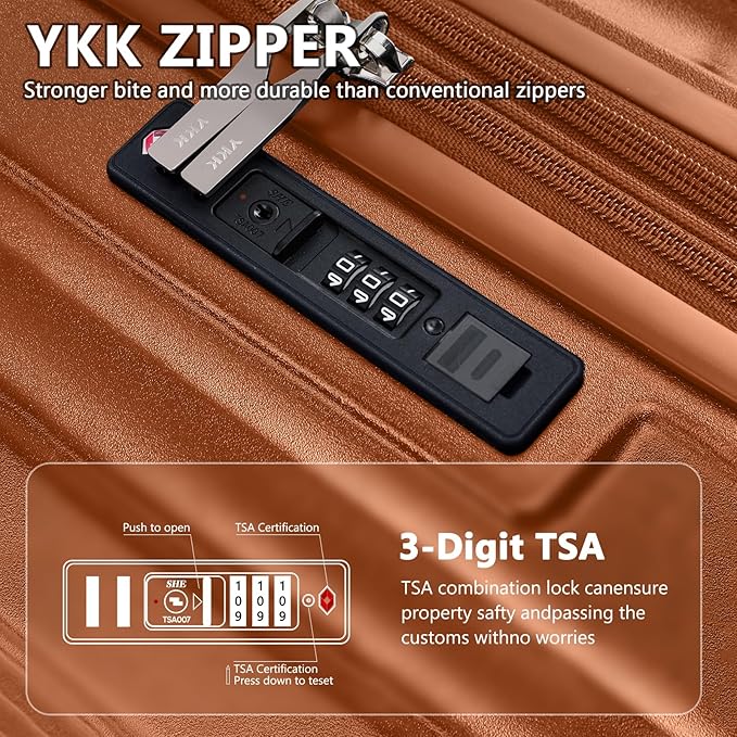 Joyway Carry On Luggage, Expandable Suitcase with Smart Cup Holder and USB Port, 20 IN Hardside Checked with TSA Lock Spinner Double Wheels (Brown, Carry-On 20-Inch)