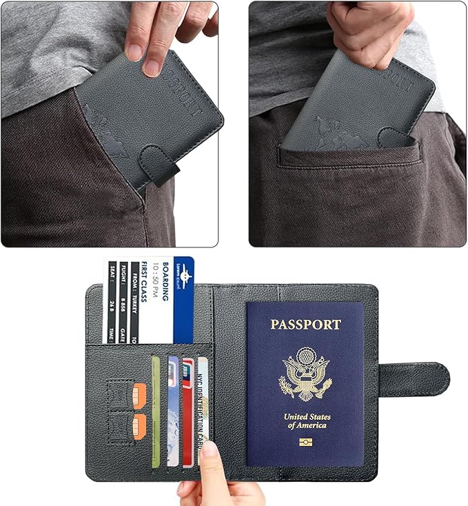ACdream Passport Holder for Travel Essentials, Rfid Blocking Passport Wallet Cover Case for Travel Must Haves Accessories, Book Holders for Women & Men- Black
